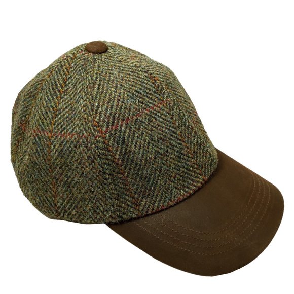 Harris Tweed® Hartside Leather Peak Baseball Cap HS16 Adjustable SAGE/WINE/GOLD - Picture 8 of 10